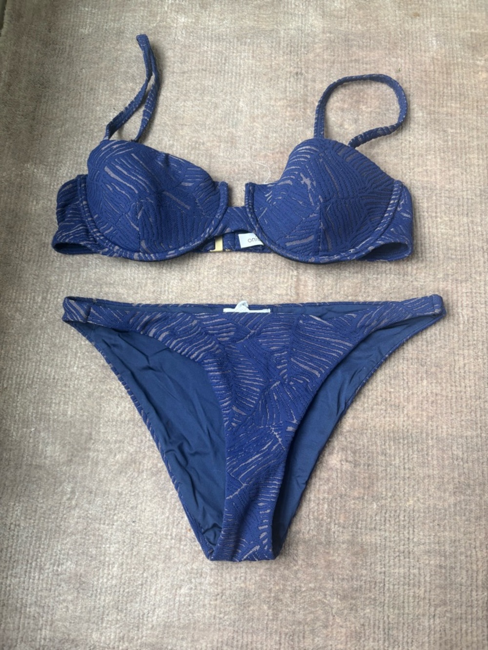 Onia Navy Blue Textured Underwire Bikini Set